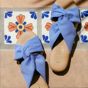 Lulus Santana Blue Striped Slide Sandals
